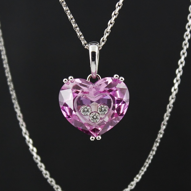 (image for) UNWORN CHOPARD 18K WHITE GOLD CHAIN AND SO HAPPY PENDANT 3 DIAMONDS / 796233-1017